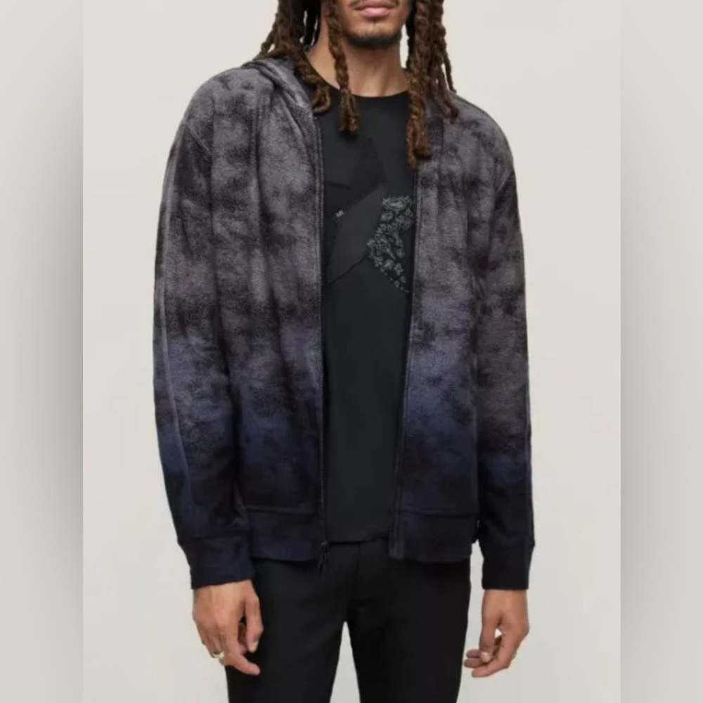 John Varvatos Ombre Ink Blue Antone Jacquard & Overdye Zip Cotton Hoodie Large